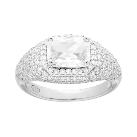 Ring Chevalier Siegel Rechteck Kubisches Zirkonoxid Weiß aus Silber 925 galvanisch Rhodium - MeinSchmuckShop