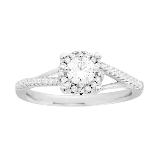 Solitaire-Ring mit weißem Cubic Zirconia aus 925er Silber, rhodiniert - MeinSchmuckShop