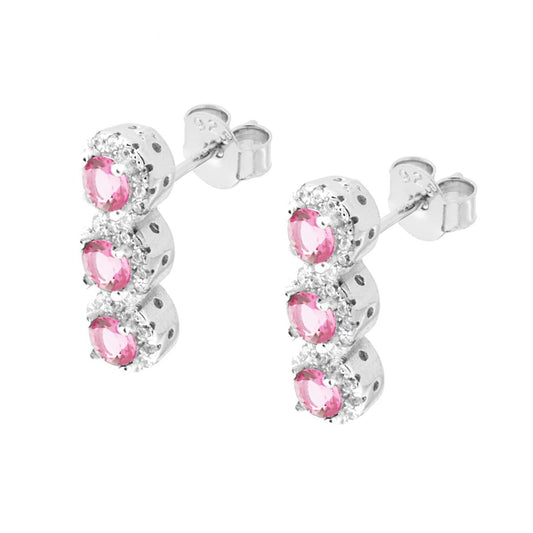 Ohrringe-Trilogie mit rosa und weißen Cubic-Zirconia in 925er Silber rhodiniert - MeinSchmuckShop