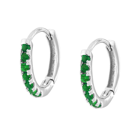 Ohrringe mit 13 mm Kreisen, Cubic Zirconia Emeraldgrün, in 925er Silber rhodiniert - MeinSchmuckShop