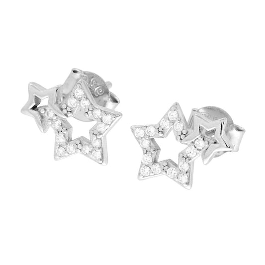Sternenohrringe mit weißen Cubic Zirconia in 925er Silber, rhodiniert - MeinSchmuckShop