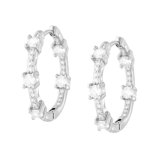 Creolen mit weißen Cubic Zirconia aus Silber 925, rhodiniert - MeinSchmuckShop