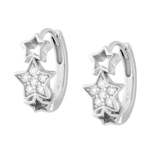 Ohrstecker Kreis Sternen mit weißen Cubic Zirconia, Silber 925, rhodium-beschichtet - MeinSchmuckShop