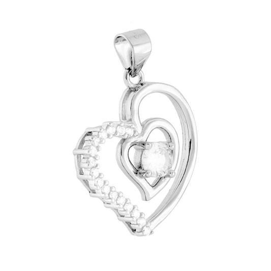 Herzanhänger mit Lichtpunkt und weißen Cubic Zirconia aus 925er Sterlingsilber, rhodiniert. - MeinSchmuckShop