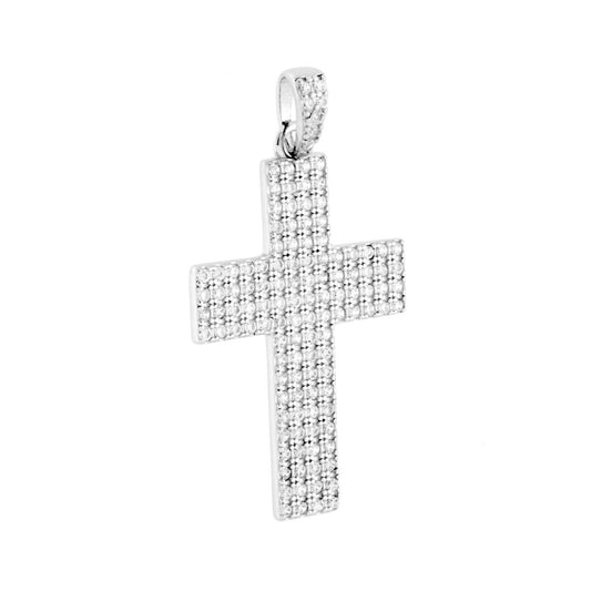 Kreuzanhänger mit weißen Cubic Zirconia aus 925er Silber, rhodiniert. - MeinSchmuckShop