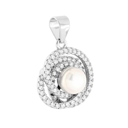Anhänger mit Flussperle und weißem Cubic-Zirkonia-Wirbel in 925er Silber, galvanisch rhodiniert - MeinSchmuckShop