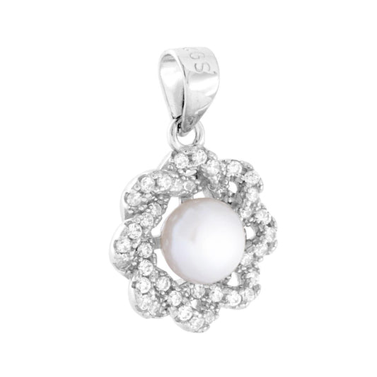 Anhänger mit Flussperle, umrahmt von einem Geflecht aus weißen Cubic-Zirkonien, rhodiniertem 925er Silber - MeinSchmuckShop