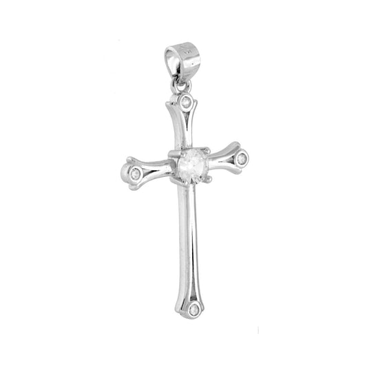Kreuzanhänger mit weißen Cubic Zirconia im 925er Silber, galvanisch rhodiniert - MeinSchmuckShop