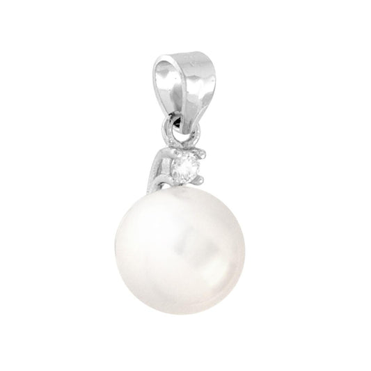 Anhänger Perlato-Glasperle, 8 mm, mit Cubic Zirconia Weiß, rhodiniertes 925er Silber - MeinSchmuckShop