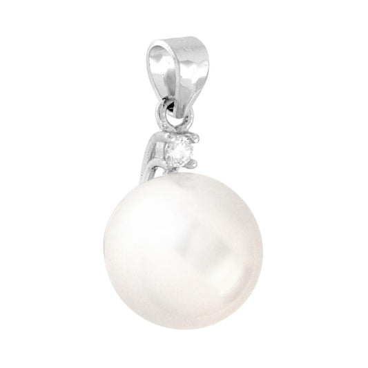 Anhänger Perlato-Glasperle, Ø 10 mm, mit Cubic Zirconia Weiß, 925er Silber, rhodiniert - MeinSchmuckShop