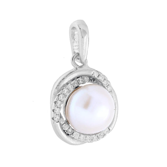 Anhänger mit Süßwasserperle und Wirbel aus weißen Cubic-Zirconia aus Sterlingsilber 925 rhodiniert - MeinSchmuckShop