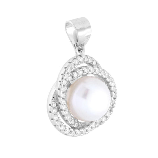 Anhänger mit Flussperle und Wirbel aus weißen Cubic-Zirkonia in Silber 925, galvanisch rhodiniert - MeinSchmuckShop