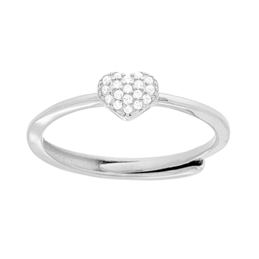 Herzring mit weißen Cubic-Zirkonien in 925er Silber, galvanisch rhodiniert. - MeinSchmuckShop