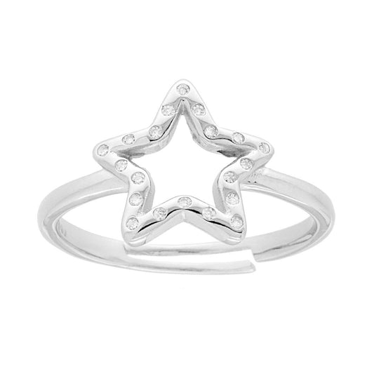 Sternring mit weißen Cubic-Zirkonien in Silber 925 rhodiumplattiert - MeinSchmuckShop