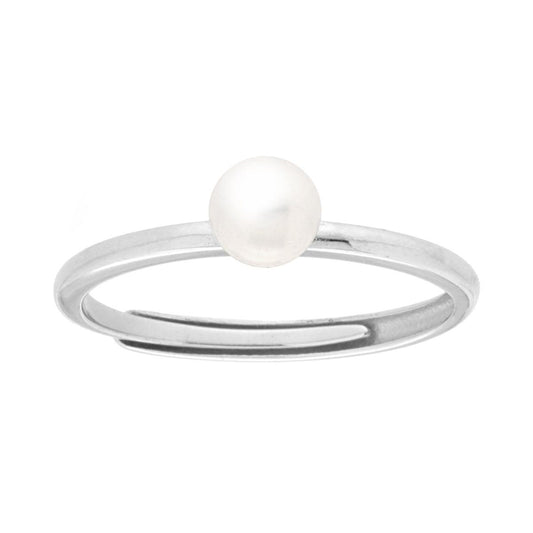 Solitärring mit Perle, 5 mm, Perlato-Glas, in 925er Silber rhodiniert - MeinSchmuckShop