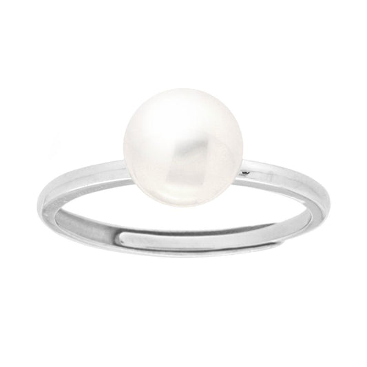 Solitär-Ring mit Perle, 8 mm, Perlato-Glas in 925er Silber, rhodiniert - MeinSchmuckShop