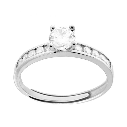 Solitärring mit weißem Cubic Zirconia, Ø 5 mm, in Silber 925 rhodiniert. - MeinSchmuckShop