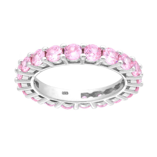 Eternity-Veretta umlaufender Ring mit rosa Cubic Zirconia, 3 mm, aus 925er Silber, rhodiniert - MeinSchmuckShop