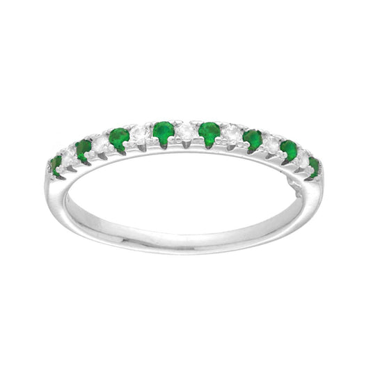 Veretta-Ring mit abwechselnden Cubic Zirconia in Emeraldgrün und Weiß aus 925er Silber, rhodiniert. - MeinSchmuckShop