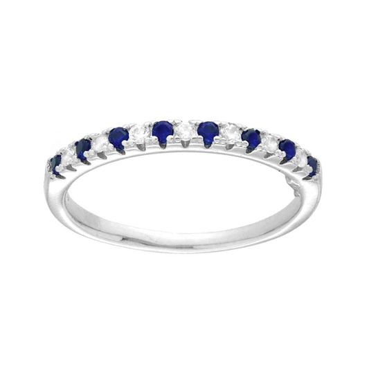 Veretta-Ring mit Cubic Zirconia, abwechselnd Blau Saphir und Weiß, aus 925er Silber, rhodiniert galvanisch. - MeinSchmuckShop