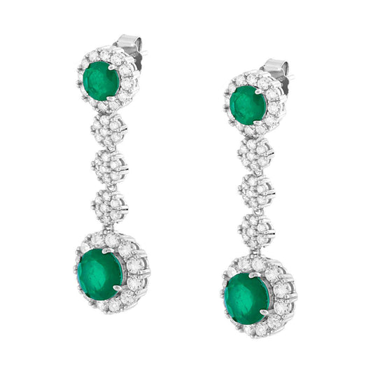 Ohrhänger mit runden Anhängern aus natürlichen Smaragdgrünen Steinen, umgeben von weißen Cubic Zirconia, in Silber 925 galvanisch rhodiniert. - MeinSchmuckShop