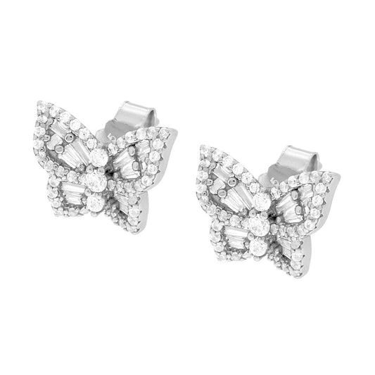 Ohrringe Schmetterling mit weißen Cubic Zirconia aus 925er Silber, rhodiniert. - MeinSchmuckShop