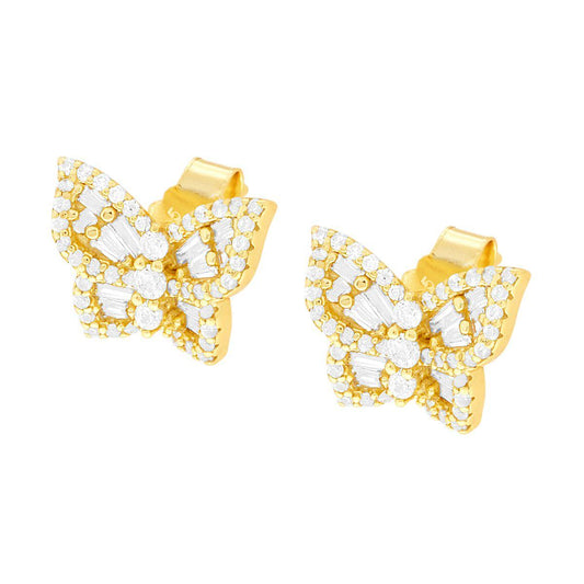Schmetterlingsohrringe mit weißen Cubic Zirconia, Silber 925, galvanisch vergoldet - MeinSchmuckShop