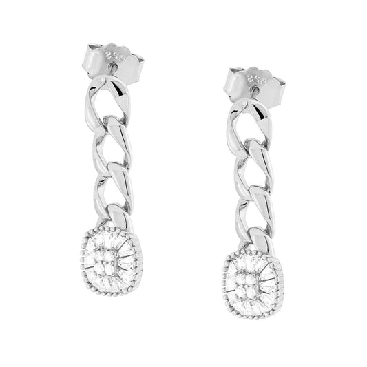 Hängende Ohrringe mit Grumetta-Kette und weißen Cubic Zirconia, aus 925er Silber, galvanisch rhodiniert. - MeinSchmuckShop