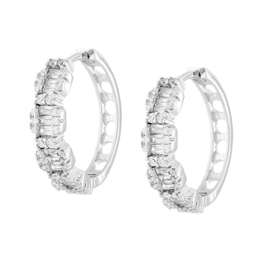 Ohrringe, Kreisform, mit weißen Zirkonien, Silber 925, galvanisch Rhodium - MeinSchmuckShop