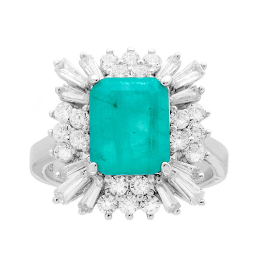 Rechteckiger Ring mit Naturstein Paraiba-Turmalin und weißen Cubic Zirconia, trapezförmig, aus 925er Silber galvanisch rhodiniert - MeinSchmuckShop