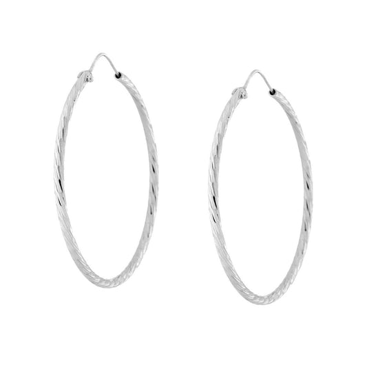 Hoop-Ohrringe diamantiert Ø 44 mm mit diamantierter Stange Ø 2 mm aus 925er Silber, galvanisch rhodiniert. - MeinSchmuckShop