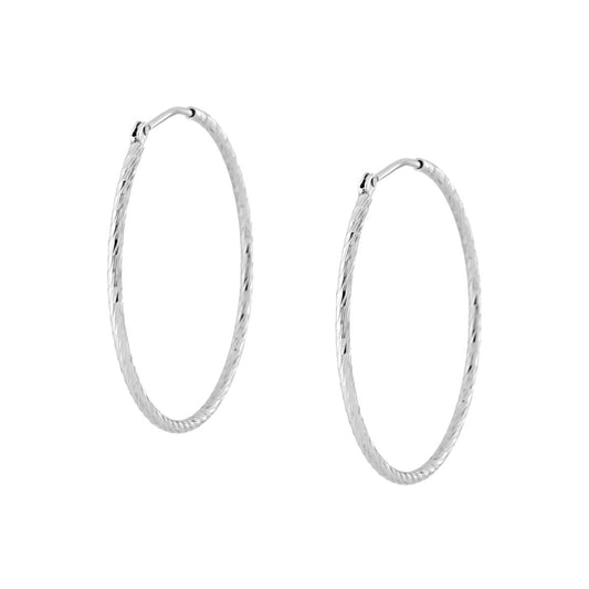 Ohrringe Ø34 mm mit diamantiertem Spiraldraht Ø1,5 mm aus 925er Silber, rhodiniert - MeinSchmuckShop