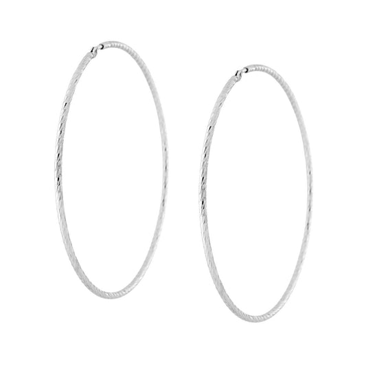 Ohrringe Kreise 56 mm mit diamantierter Spiraldraht 1,5 mm aus 925er Silber, rhodiniert. - MeinSchmuckShop
