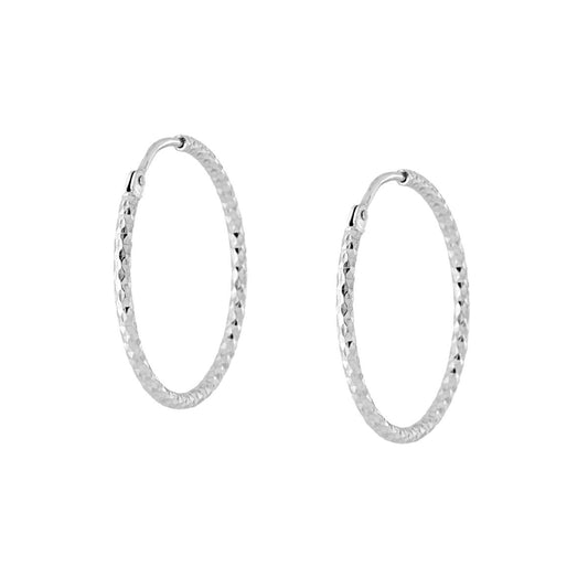 Ohrhänger Kreise Ø 25 mm mit diamantiertem, facettiertem Draht Ø 1,5 mm, Silber 925, rhodiniert galvanisch - MeinSchmuckShop