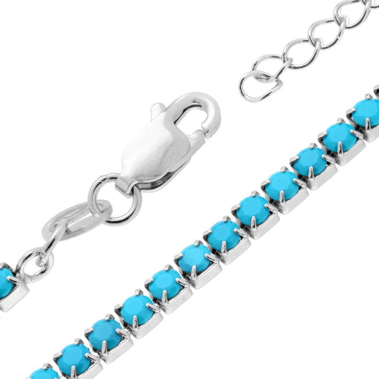 Tennisarmband Griffe cm 16+3 mit Steinen 2,5 mm Türkis aus Silber 925 galvanisch rhodiniert - MeinSchmuckShop