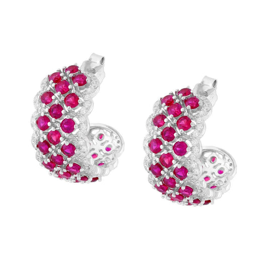 Ohrringe Kreis-Bienenkorb mit Cubic Zirconia rubinrot und weiß, aus 925er Silber rhodiniert - MeinSchmuckShop