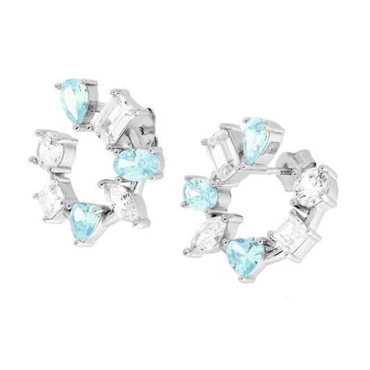 Ohrringe Girlande mit Cubic Zirconia Multitaglio Aquamarin und Weiß, aus Silber 925 rhodiniert - MeinSchmuckShop