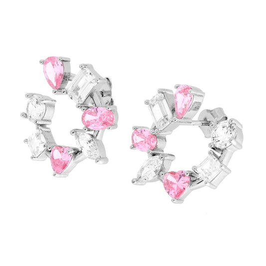 Ohrringe mit Girlande aus rosa und weißen Cubic Zirconia, mehrfacettiert, aus 925er Silber, rhodiniert - MeinSchmuckShop