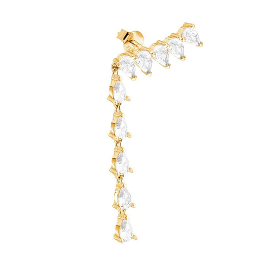 Ohrklemme mit Tennis-Cubic-Zirkonia, weiße Tropfenform, Silber 925, vergoldet - MeinSchmuckShop