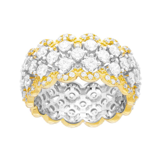 Ring Halbband Honigwaben mit weißen Cubic Zirconia, 925er Silber, rhodiniert und vergoldet - MeinSchmuckShop