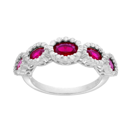 Veretta-Ring mit ovalen degradé Rosso Rubino und weißen Zirkonien, in 925er Silber rhodiniert - MeinSchmuckShop