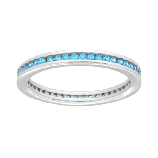 Eternity-Ring Veretta umlaufend mit kubischen Zirkonien in Aquamarin, aus 925er Silber rhodiniert - MeinSchmuckShop