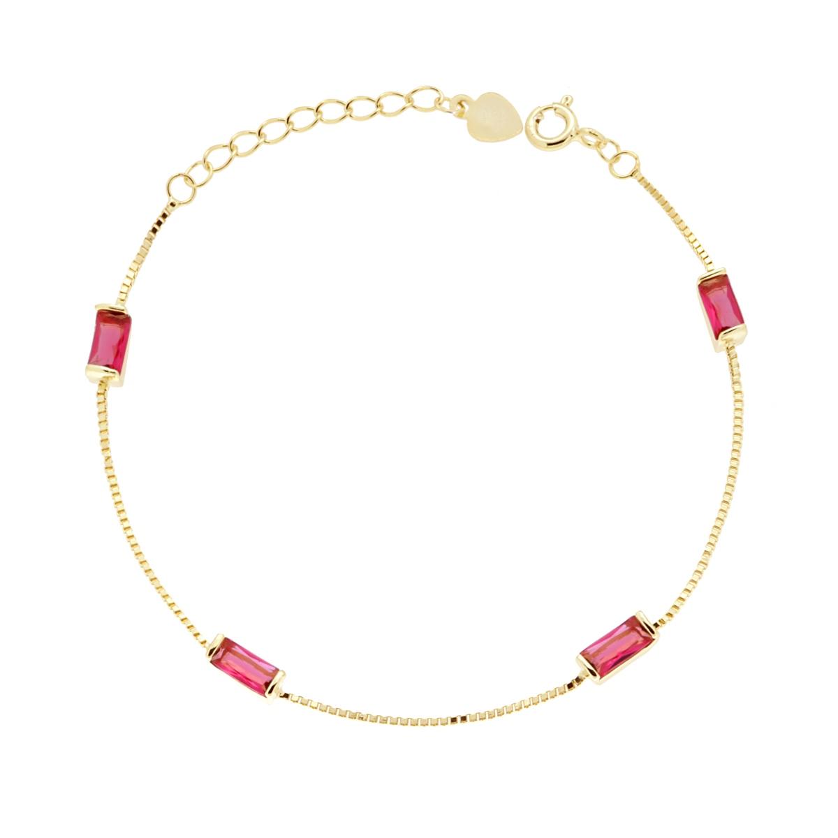 Armband mit venezianischer Diamantkette, mit Baguette-Cubic-Zirconia Rubinrot, Silber 925, Goldgalvanik - MeinSchmuckShop