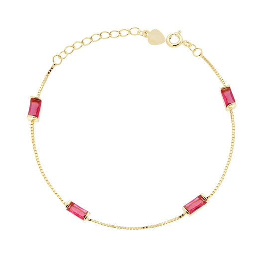 Armband mit venezianischer Diamantkette, mit Baguette-Cubic-Zirconia Rubinrot, Silber 925, Goldgalvanik - MeinSchmuckShop