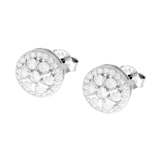 Runde Blüten-Ohrringe mit weißen Cubic Zirconia aus 925er Silber, rhodiniert. - MeinSchmuckShop