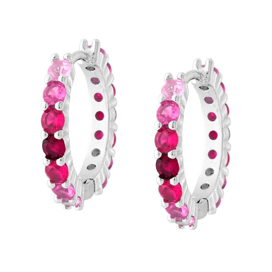 Ohrringe, Kreis mit Klappverschluss, 19 mm, mit Cubic Zirconia Rubinrot-Verlauf, rhodiniertes Silber 925 - MeinSchmuckShop