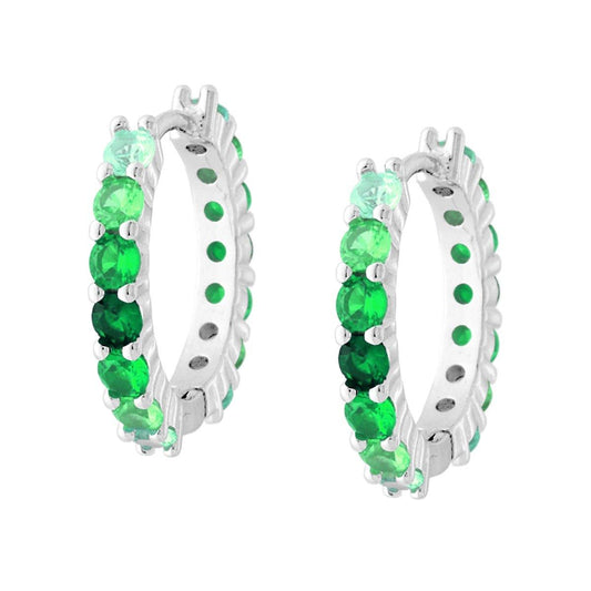 Ohrringe Ø 19 mm, Scharnier-Hoop, mit Cubic Zirconia in Smaragdgrün, aus Sterlingsilber 925, rhodiniert - MeinSchmuckShop