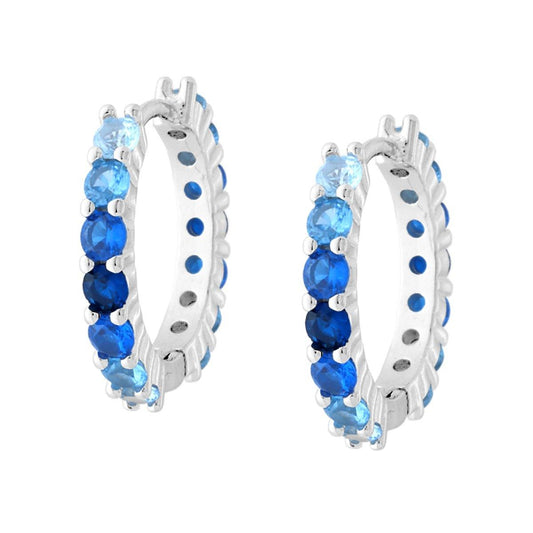 Ohrstecker Kreise mit Steckverschluss, 19 mm, mit Cubic Zirconia Farbverlauf Blau Saphir, aus 925er Silber galvanisch rhodiniert. - MeinSchmuckShop