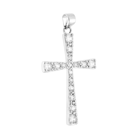 Kreuzanhänger mit weißen Cubic Zirconia, 925er Silber, galvanisch rhodiniert - MeinSchmuckShop