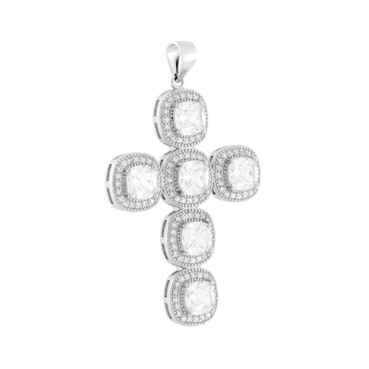 Anhänger Kreuz mit Cubic Zirconia, weiße Quadrate, 27x36 mm, Silber 925 galvanisch rhodiniert - MeinSchmuckShop